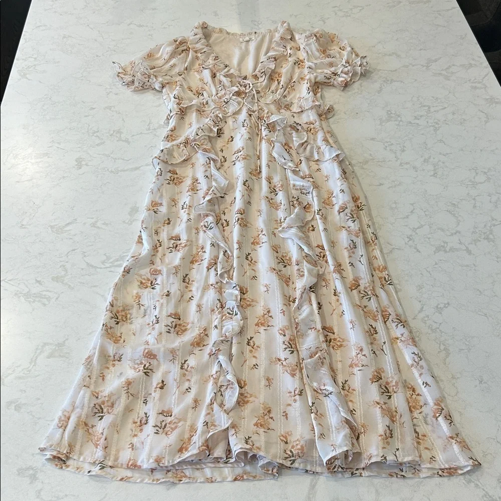Storia Cream Floral Midi/Maxi Long Dress Bohemian Cottagecore Prairie XL